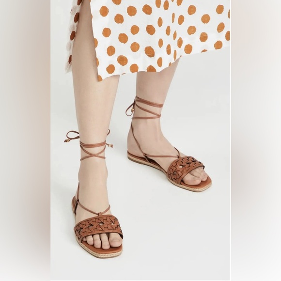 NEW Tory Burch Leather Basketweave Espadrille Lace Up Sandals. Size 8 - Picture 2 of 9